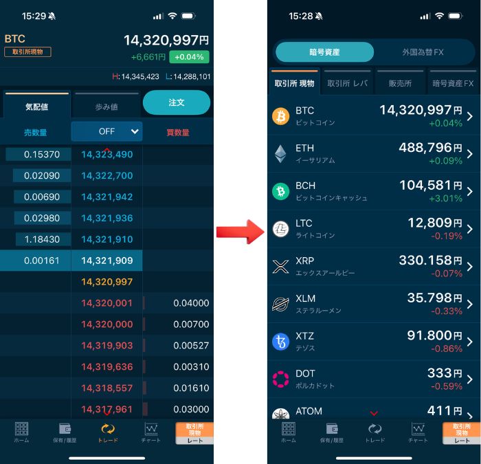GMOコインのアプリの仮想通貨購入画面