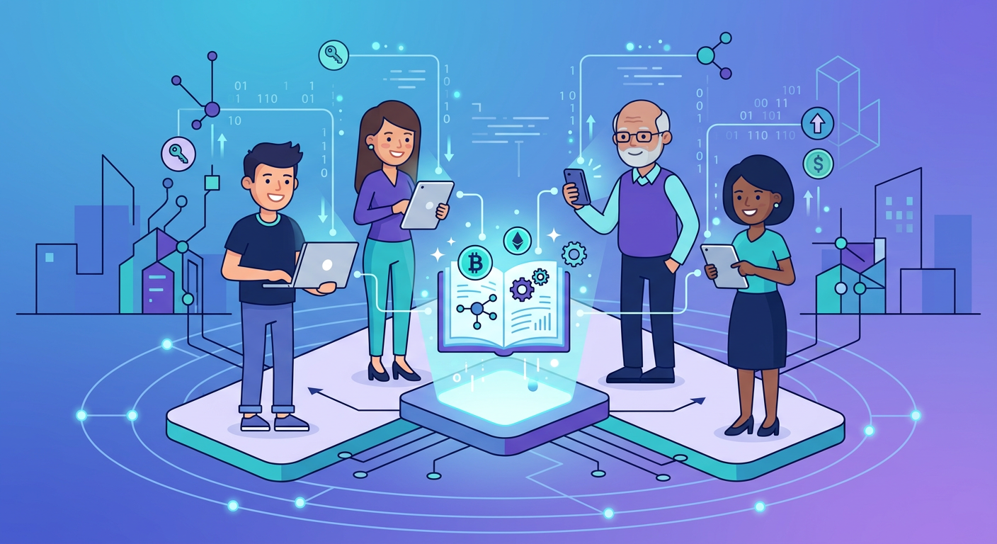 みんなで同じ取引ノートを監視するブロックチェーンのイメージ